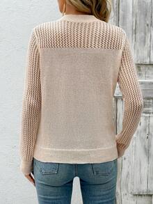 EMERY ROSE New Autumn Casual Loose Hollow Out Mesh Layered Fashionable Knit Blouse For Women Fall Sweater - Apricot - View 2