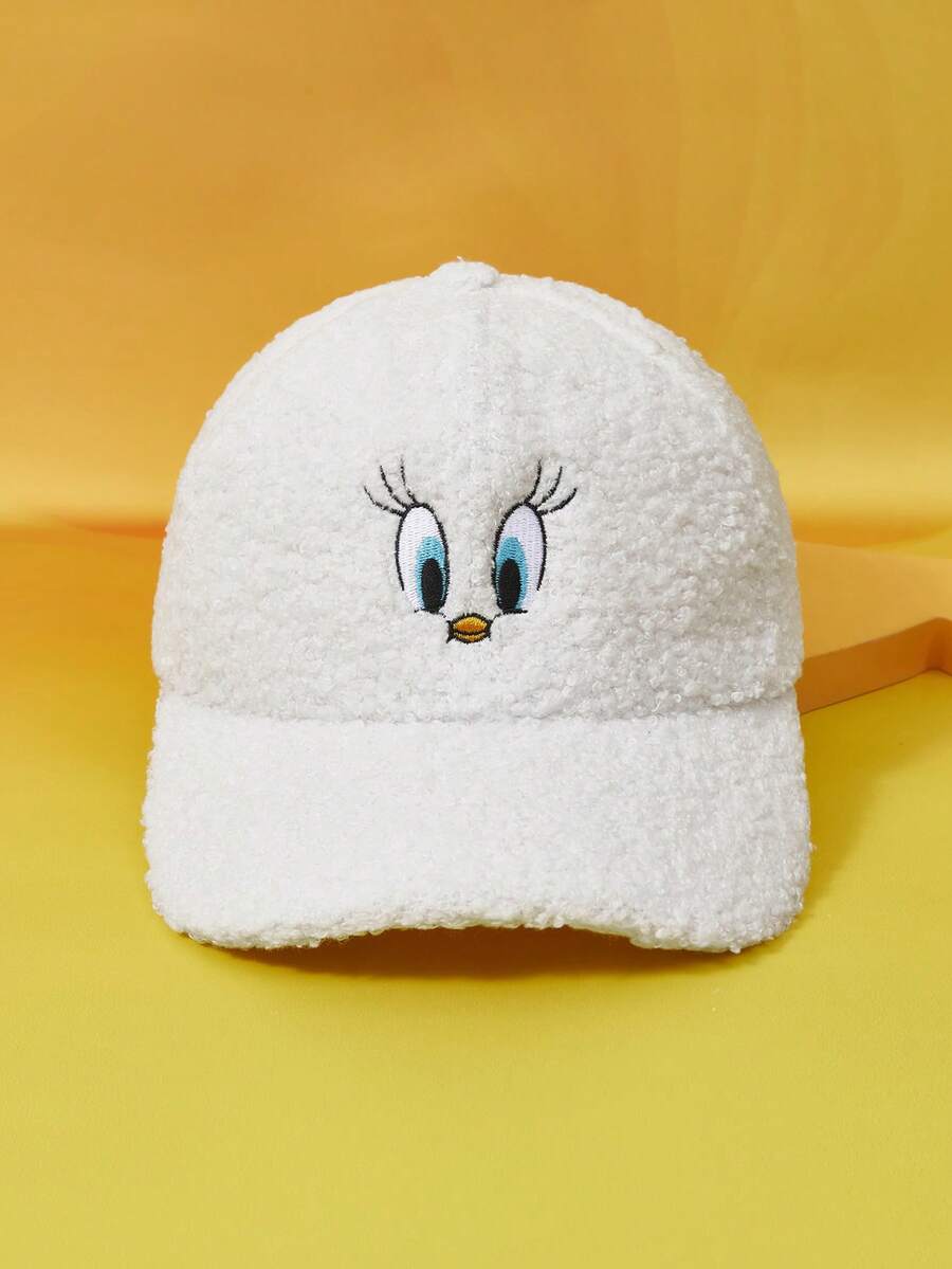 LOONEY TUNES X SHEIN Mũ lưỡi trai thêu họa tiết hoạt hình thường ngày dành cho nữ - trắng - Xem 1
