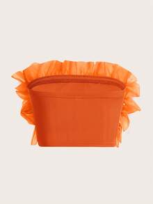 Aveloria Rosie Ruffle Trim Mesh Overlay Top Cute Funny Shirts Orange Top - Burnt Orange - View 2