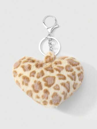 Kawaii 2 Stück/Set eleganter Leoparden- & Herzform Kunstfell Schlüsselanhänger, modische Accessoires geeignet für Paare, Schwestern für den täglichen Gebrauch, Geschenk für Feiertage