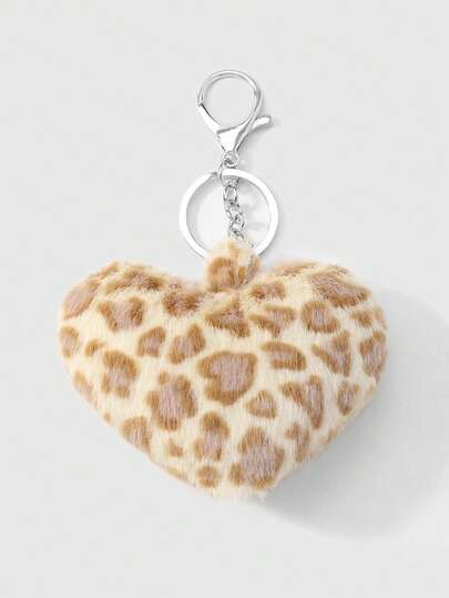 Kawaii 2 pezzi/set Portachiavi elegante in finta pelliccia a forma di leopardo e cuore, accessori alla moda adatti per coppie, sorelle per uso quotidiano, regalo per le vacanze
