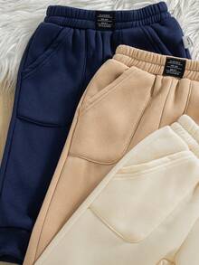 SHEIN Vintaside Kids 3条装男婴休闲运动街头保暖加厚印花针织裤，适合秋冬季外出穿着 - 彩色 - 查看 7