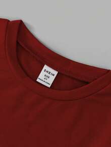 4pcs/Set Young BoyCasual Solid Color Versatile Crew Neck Long Sleeve T-Shirts, Suitable For All Seasons - Burgundy - View 5