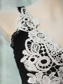 Almamuse Váy dài vừa phải bèo nhún đen trắng dành cho nữ - màu đen - Xem 8