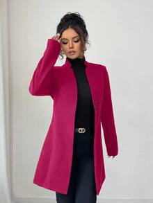 SHEIN Tall 女款休閒立領羊毛混紡修身長版外套 粉色西裝外套女裝西裝裙 高個女性適用 - 紅色 - 查看 6
