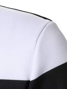 Manfinity Homme Sudadera con cuello redondo de color contrastante para hombres, top de manga larga casual y de moda para hombres, sudadera de rugby de manga larga para hombres, sudadera a rayas de manga larga - Multicolor - Ver 3