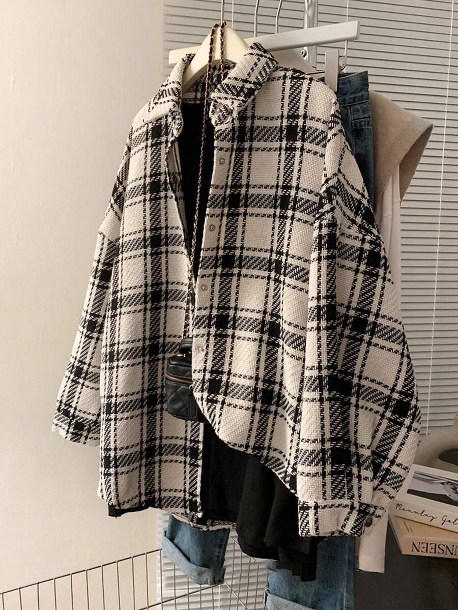 INAWLY 休闲格子长袖衬衫式外套，秋冬季
