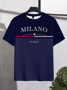 Manfinity Homme Áo thun nam cổ tròn tay ngắn họa tiết sọc nhiều màu Milan Italy, Áo thun cổ tròn họa tiết sọc khối màu cổ điển cổ điển - Nhiều màu - Xem 3