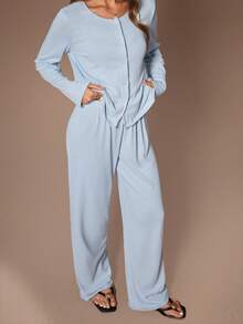 Lazeform 3 Pieces Lounge Set: Lake Blue Knit High Elasticity Crinkle Fabric Women's Camisole Top, Long Sleeve Top, And Pants, Casual, Winter Clothes