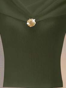 Franclia Áo ba lỗ dệt kim cổ chữ V kiểu Pháp, tay dài, đa năng, thời trang thu đông cho nữ - xanh quân đội - Xem 5