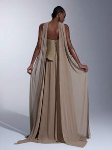 Elitara Thanh lịch, Lãng mạn, Thời trang, Tối giản, Kaki, Da PU, Vải voan chắp vá, Ngày lễ, Kỳ nghỉ, Tiệc sinh nhật, Sự kiện cưới, Đầm dạ hội trang trọng - Màu Khaki - Xem 6