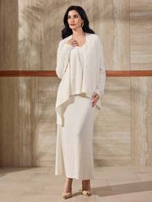 Modelyn 2pcs/Set Women's Elegant Fuzzy Jacket And Bodycon Maxi Dress, Autumn/Winter