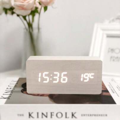 智能生活木质闹钟，床头柜桌面闹钟，家用电子设备装饰，助眠晨起床头柜桌面闹钟，语音控制桌面数字闹钟，家居装饰，房间装饰礼物，生日毕业数字闹钟，床头柜房间装饰，Domiti装饰