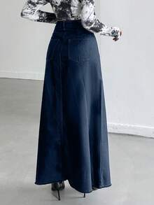 EURMUSE Women's High Waist Pocketed Casual Everyday Denim Skirt - Dark Wash - View 2