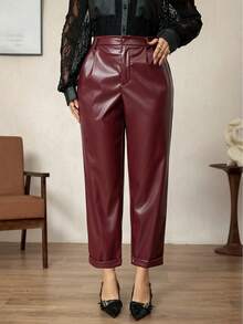 Zelara Pantalones de cuero sintético casuales para mujer de talla grande