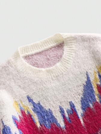 Street Life Herren bunte Patchwork Rundhals Langarm Lässig Pullover, Herbst/Winter