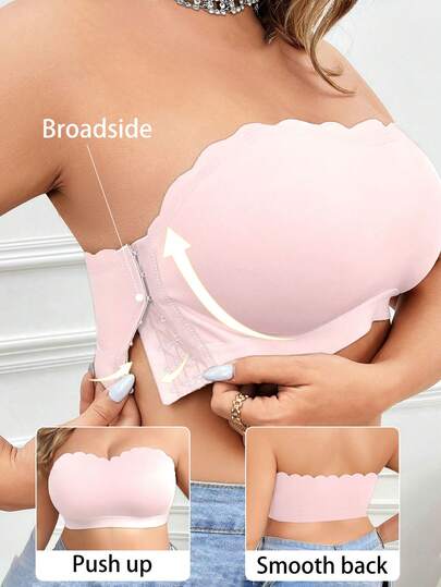 NudeFit Plus Size Women Side Button Closure Wireless Bandeau Bra