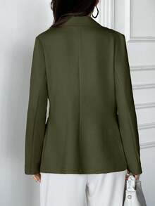 EURMUSE 女士，秋季，夹克，西装外套，米色，常规长度，常规版型，针织面料，微弹性面料，纽扣，假口袋 - 綠色 - 查看 2