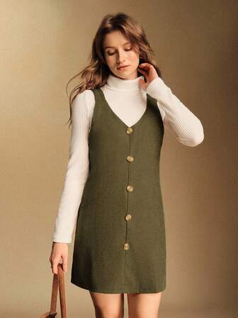 Écloséra 新款秋冬小众纽扣修身灯芯绒吊带女式套装