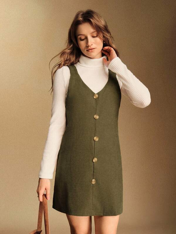 Écloséra New Autumn/Winter Niche Button Slimming Corduroy Suspender Women's Suit