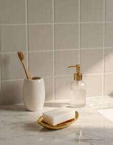 Cirelle 1pc Luxury Light Gold Leaf Electroplated Ceramic Soap Box, Creative Soap Dish For Home, Bathroom Use Ramadan Festival - Multicolor - View 2