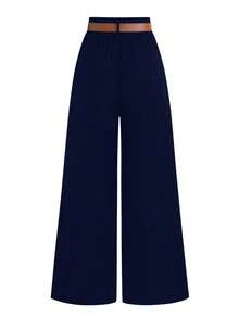 SHEIN PETITE Petite Women Commuter Simple Versatile Fold-Up Pants - Navy Blue - View 2