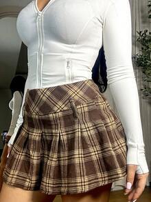 Vassilux Women's Casual Collegiate Style Pleated Skirt, Autumn - Khaki - View 4