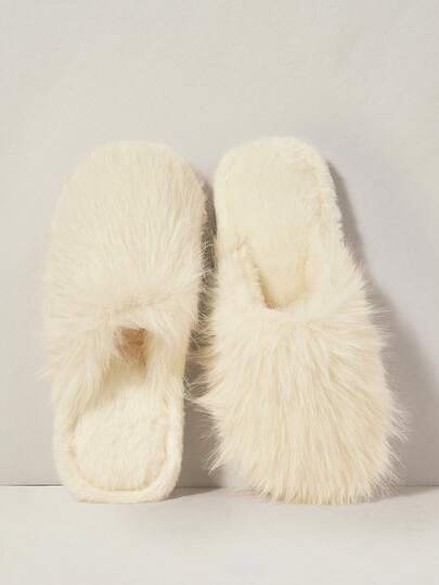 Cuccoo Women's Solid Color Fluffy Warm Comfortable Flat Mule Slippers, Winter For Christmas
