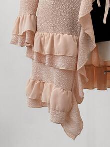 Sunspun Áo khoác ren họa tiết trơn màu thanh lịch cỡ lớn - Màu be - Xem 3