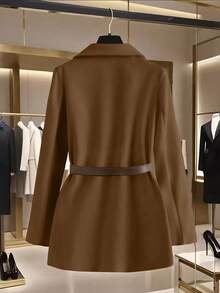 GlowEve Women's Wool Blend Blazer With Lapel Design, Cinched Waist Waist, Slim Fit, Casual/Business Elegant French Style, Khaki/Beige, Long Sleeve, Autumn/Winter - Multicolor - View 2