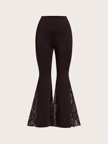 SHEIN Clasi Quần ống loe bó sát phối ren co giãn cỡ lớn màu đen - màu nâu - Xem 8