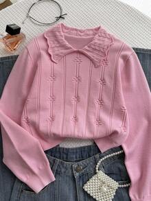 SHEIN Tween Girls Casual Long Sleeve Pullover Sweater, Autumn/Winter - Dusty Pink - View 3