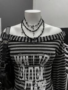 StreetHx 女士条纹紧身露肩迷你连衣裙