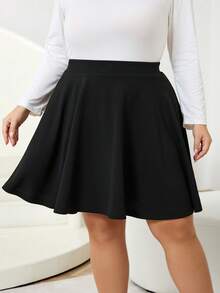 SHEIN CURVE+ 大码女士秋冬时尚休闲舒适百搭黑色A字裙，女式下装，曲线裙/2026/新年 - 黑色 - 查看 9