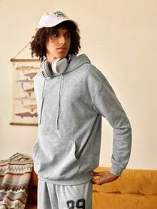 Open Phase 男士长袖口袋人物印花休闲连帽运动衫，秋季 - 灰色 - 查看 4