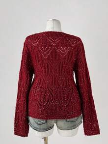 Sunspun Damen Pullover in Große Größen mit Crew-Ausschnitt und perforiertem rotem Punktemuster, geeignet für Weihnachtsoutfits, perfektes Urlaubsgeschenk, passend für alle Jahreszeiten, für den Arbeitsweg, Innen- und Außenbereich, Frühling, Sommer, Herbst, Winter