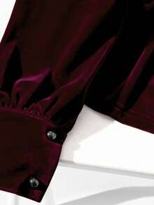 GlowEve 25+ Plus Size Women's Elegant Comfortable Velvet Fabric High Neck Loose Regular Length Long Sleeve Casual, Date, Party Wear T-Shirt, Black, Autumn/Winter, Christmas, New Year - Burgundy - View 3