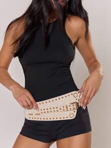 MUSERA Embellished Studded PU Belt Edgy Fun For Festival - White - View 2