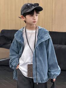 DAZY 大码男童宽松休闲连帽牛仔夹克和外套，秋季酷炫时尚外套