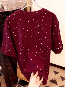 1pc Women's Casual Heart Print Short Sleeve Round Neck T-Shirt, A Gift For Friends - White - View 2