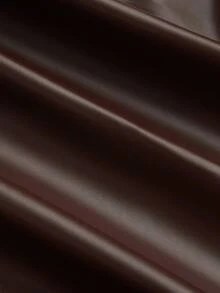 Sweetra Plus Size Pleated PU Leather A-Line Mini Skirt, Slit Design, Flattering Fit Fall - Brown - View 4