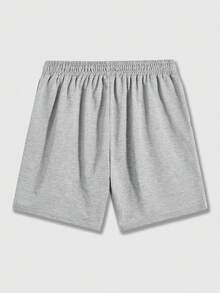 ROMWE MEN Men's Cross & Gothic Letter Print Drawstring Waist Pocket Casual Shorts - Grey - View 2