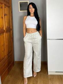 Vassilux Women's Fall Pebble Detail Straight-Leg Sweatpants Graduation,Back To School Outfits,Graduation,Teacher Outfits For Women,Back To School - Light Grey - View 1