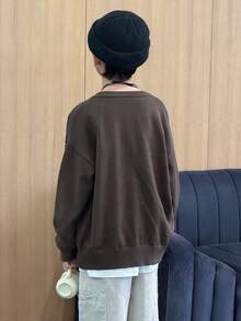 DAZY 青少年男孩纯色落肩长袖纽扣前针织毛衣 - 綠色 - 查看 6
