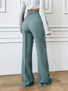 EURMUSE Quần ống đứng lưng cao màu trơn thường ngày cỡ lớn dành cho nữ - Màu xanh bạc hà - Xem 2