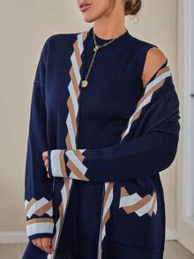 EURMUSE Cardigan & Pant & Sweater 3 Pcs Knit Set - Navy Blue - View 3