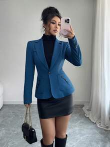 SHEIN Elenzya Women's Waist-Cinched Loose Floral Button Arrangement Design Long Casual Business Elegant Commuter Blazer, Suitable For Office, Daily Wear, Outing, Work, Autumn