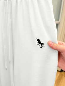 GlowEve 女士时尚休闲纯色刺绣连帽口袋拉链宽松卫衣和刺绣高腰抽绳宽松直筒运动裤套装，适合日常、运动和休闲穿着。 - 白色 - 查看 4