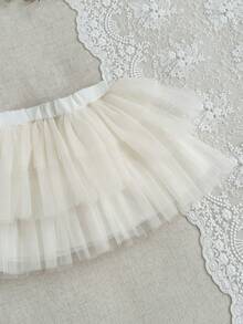 SHEIN Baby Girl Cute Pink Faux Fur Fabric Round Neck Long Sleeve 3-Layer Tulle Cake Dress Set, Versatile For Autumn/Winter - Pink - View 7