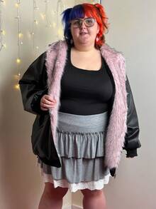 Enliva Abidrinkell Plus Size Women's Mini Skirt With Attached Undershorts, Multi-Layer Ruffle Hem, Elastic Waist Knee-Length Skirt, For Apple Rounded Body Shape - Grey - View 9